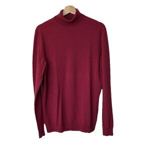 Tasso Elba Merino Wool Maroon Blend Preppy Turtleneck Pullover Sweater M
